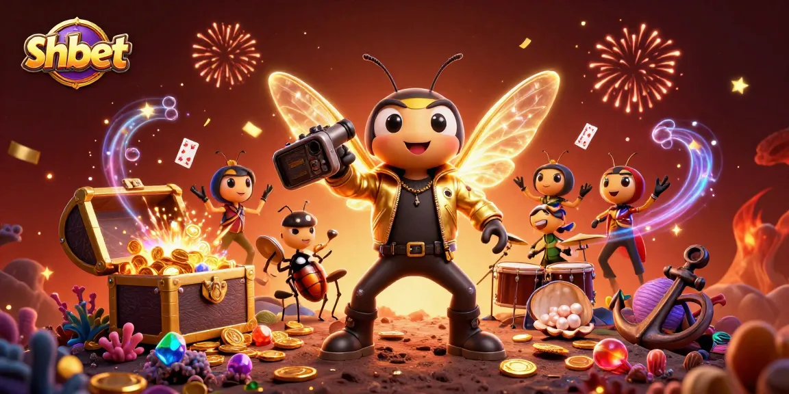 Experience shbet excitement with a vibrant 3D scene featuring a rock star cicada and thrilling casino elements.