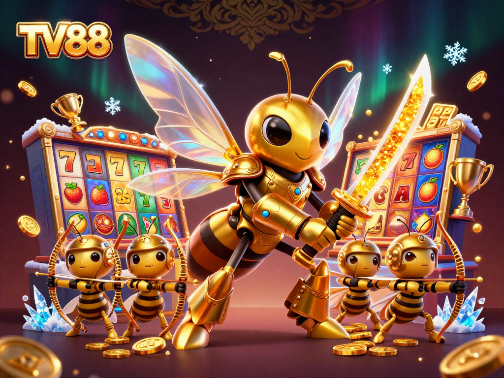 Experience exciting slot wins at TV88 with dynamic 3D characters and glittering jackpot elements.