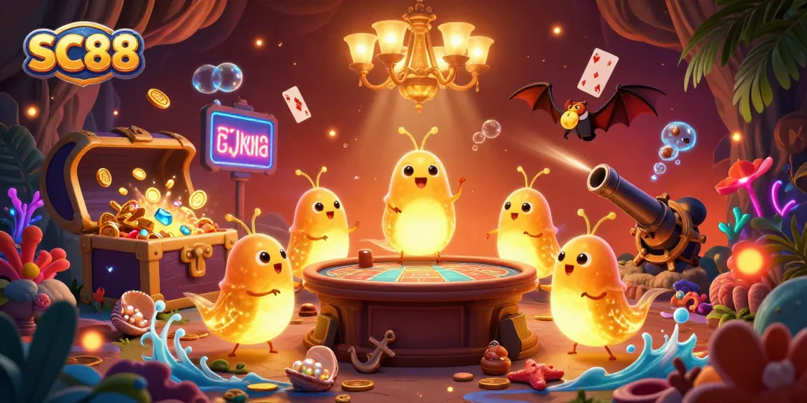 Engage in thrilling games at SC88 with bioluminescent glowworms lighting the vibrant casino.