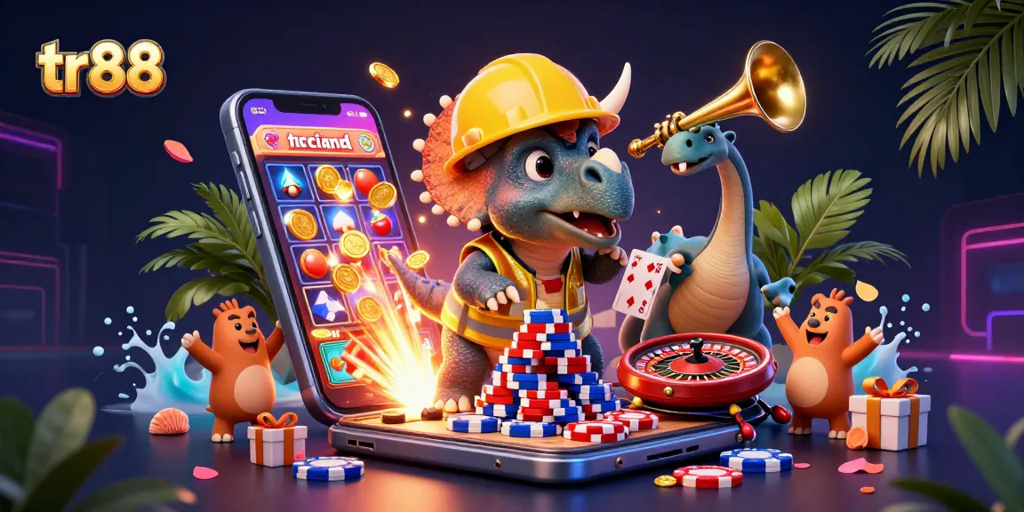 Spin colorful slot games and celebrate wins with tr88 in this vibrant 3D casino scene!