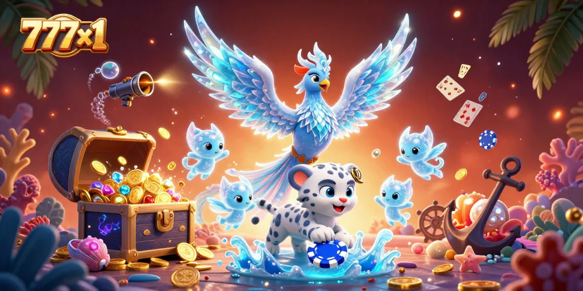 Engage in action-packed gaming adventures with 777x1, featuring vibrant ice phoenix and poker chip.