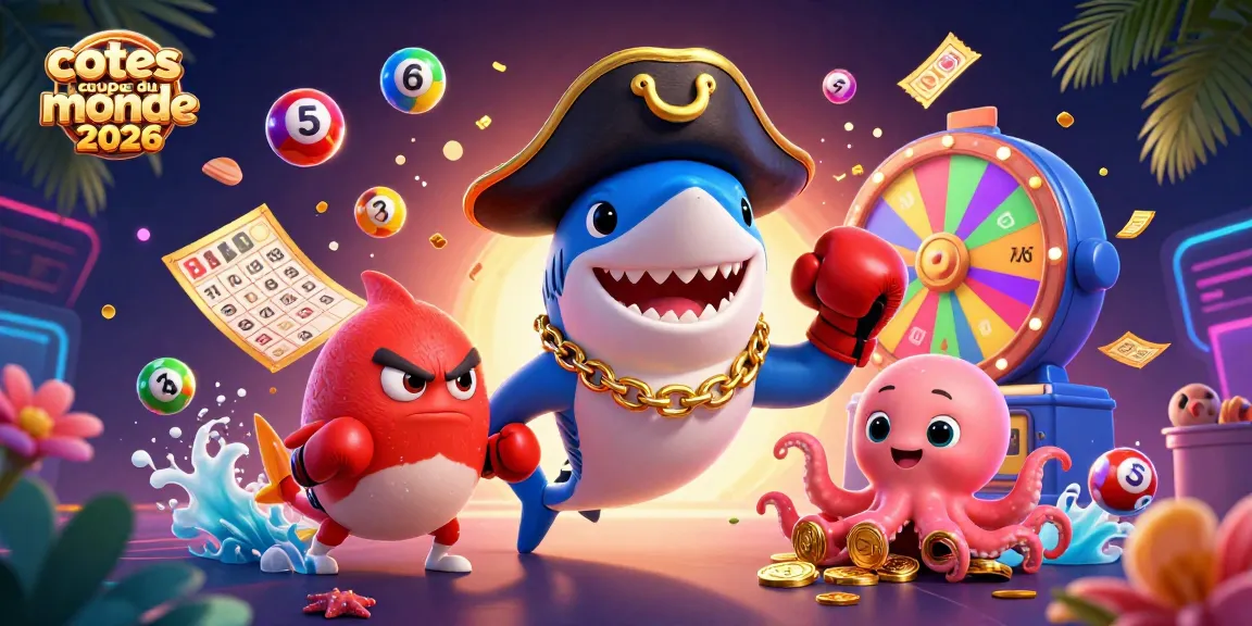 Pariez sur les cotes coupe du monde 2026 avec un requin pirate et ses amis dans un univers coloré.