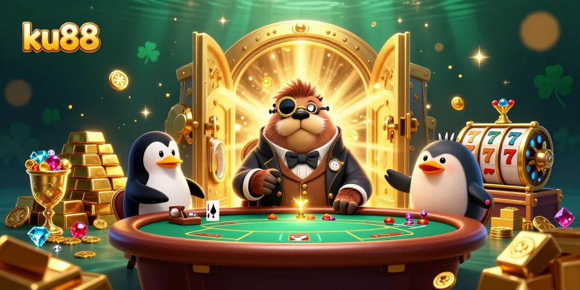 ku88 presents an engaging poker scene with unique underwater characters and stunning treasures.