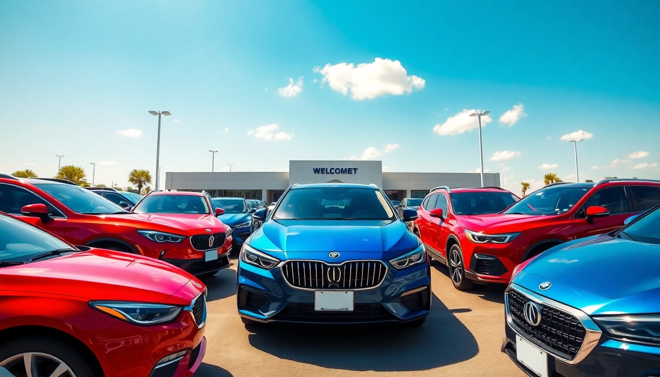 Buy New Car selection at a vibrant dealership, featuring a diverse array of modern vehicles.