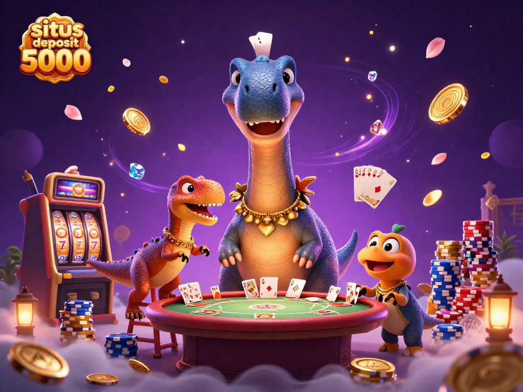 Experience situs deposit 5000 with thrilling slot reels, vibrant colors, and dynamic gameplay in an enchanting casino scene.