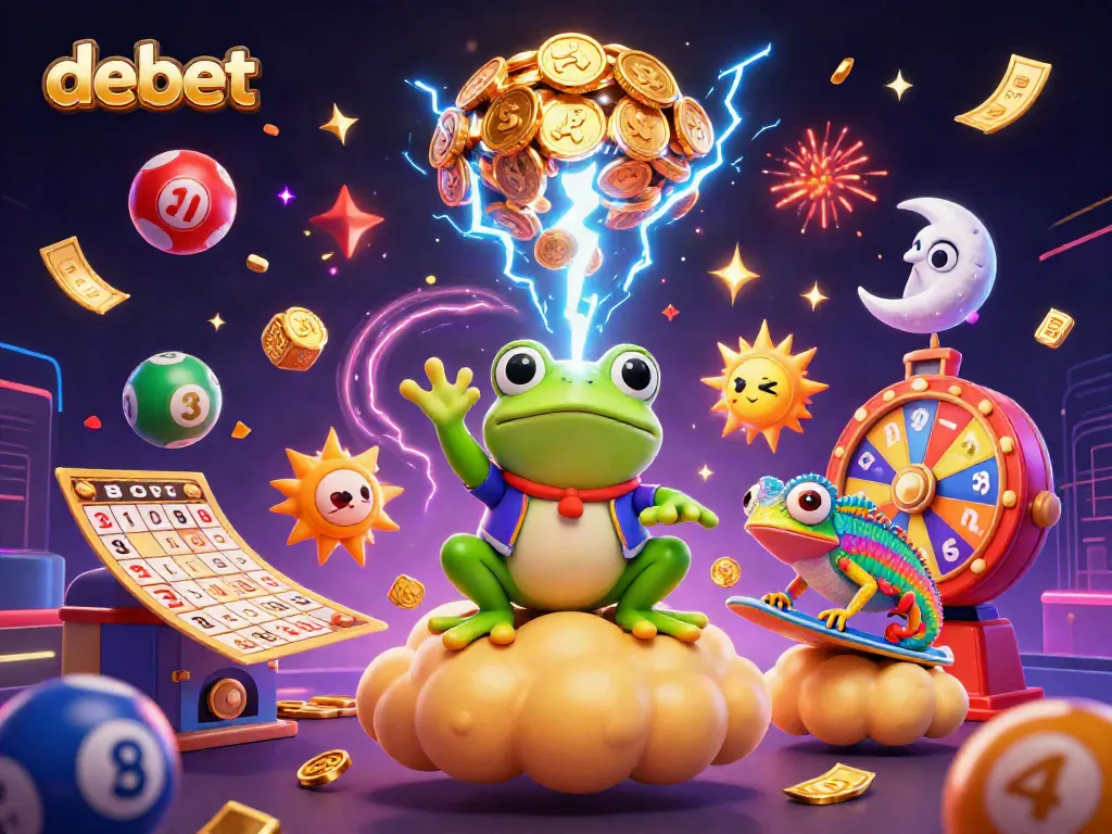Join the exciting debet experience with golden coins and lottery fun in this vibrant casino scene.