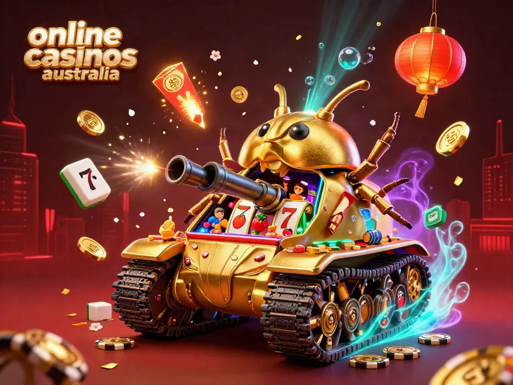 Engage with online casinos Australia featuring a lively 3D cartoon casino scene with vibrant symbols.