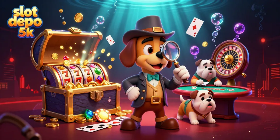Spill jackpot dengan slot depo 5k pada ilustrasi kasino penuh warna dan dinamis.