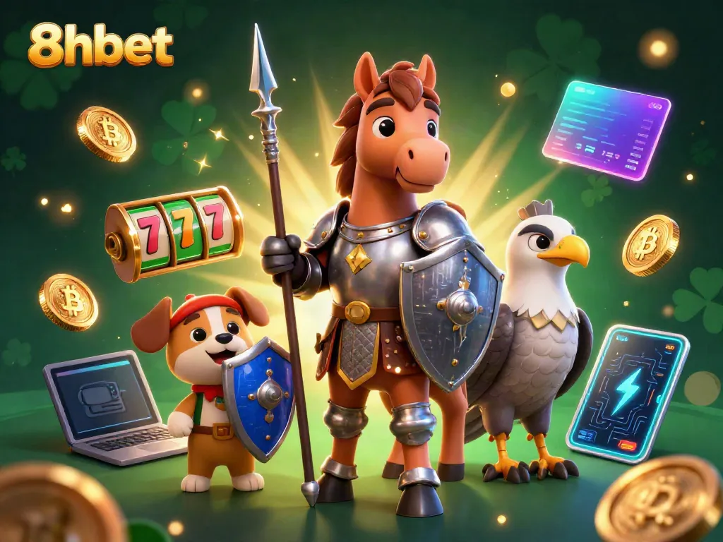 Engage in thrilling gameplay with 8xbet, featuring medieval characters and vibrant gaming elements.