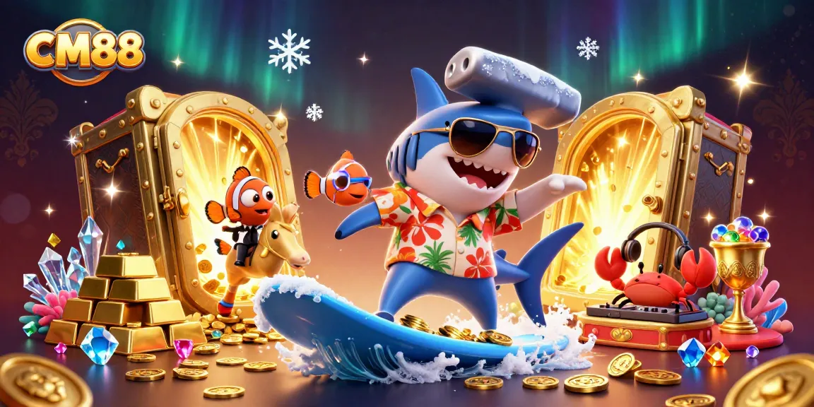 Join CM88 for thrilling gambling adventures with vibrant characters in a dazzling underwater scene.