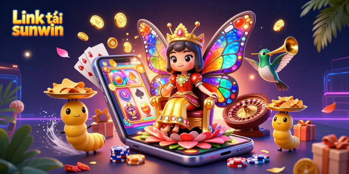Engage with Link tải sunwin in an enchanting, vibrant casino scene featuring dynamic game elements and characters.