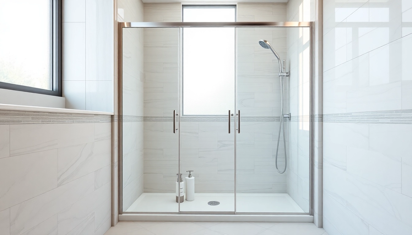 Showcase of elegant showers au products in a modern bathroom emphasizing sleek design and natural light.