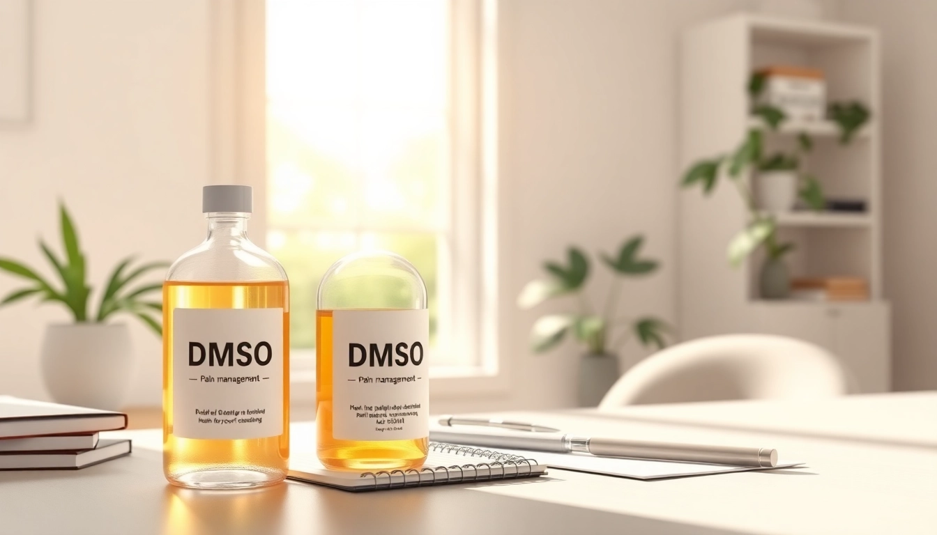 DMSO for pain displayed in a tranquil home office setting with natural light.