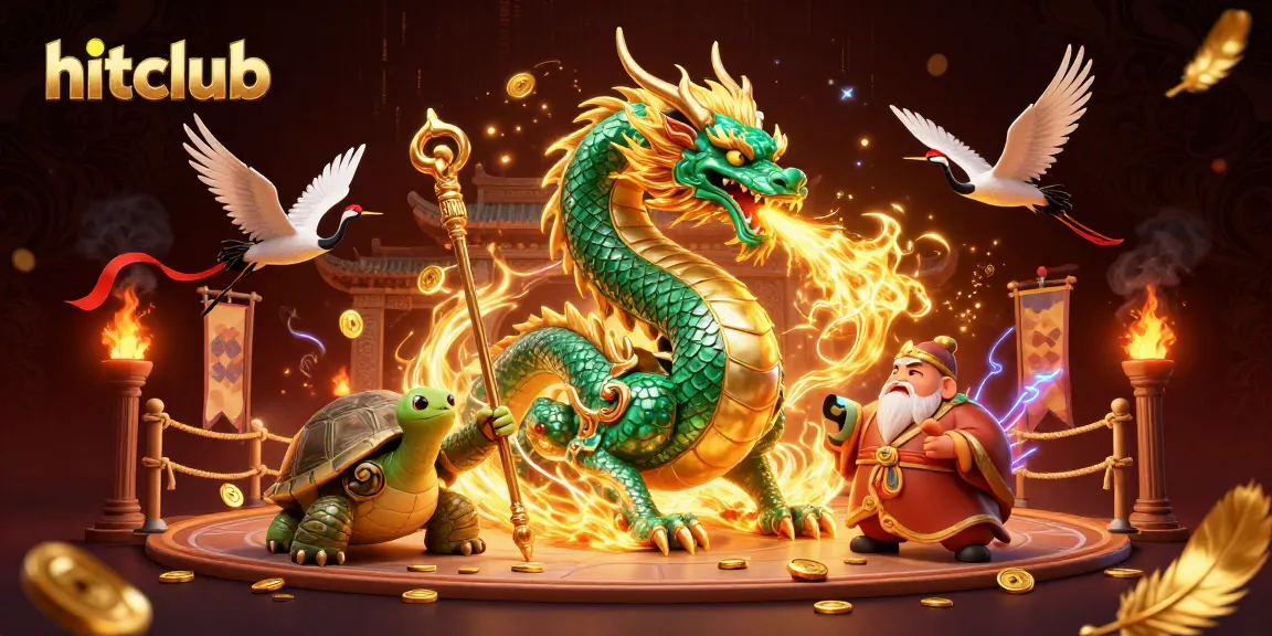 Experience thrilling wins with hitclub's captivating casino scene featuring a jade dragon and lucky symbols.