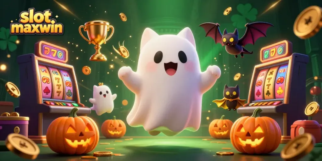 Engage with slot maxwin showcasing a ghost cat and vampire bat in a dynamic casino scene.