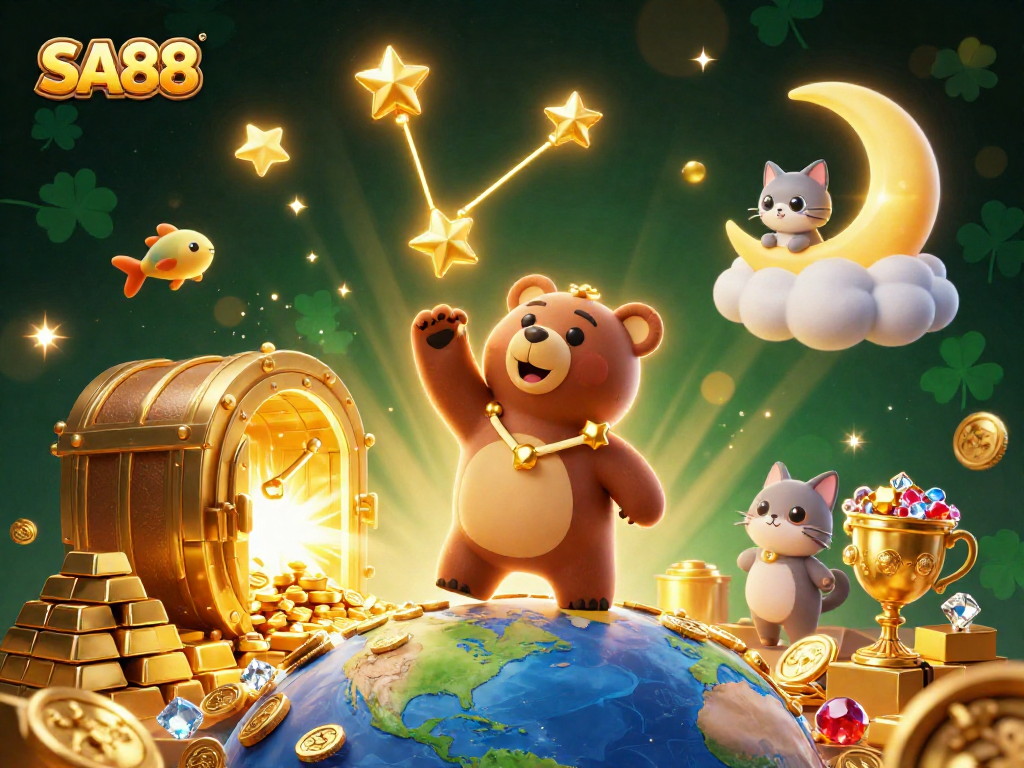 SA88 players seeking thrilling adventures scoop up coins in a vibrant, starry race for jackpots.