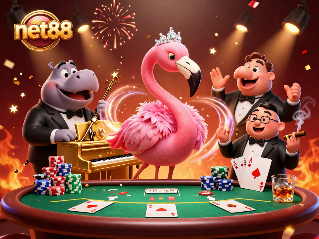 Join the excitement at net88 with vibrant casino characters and lively poker action!