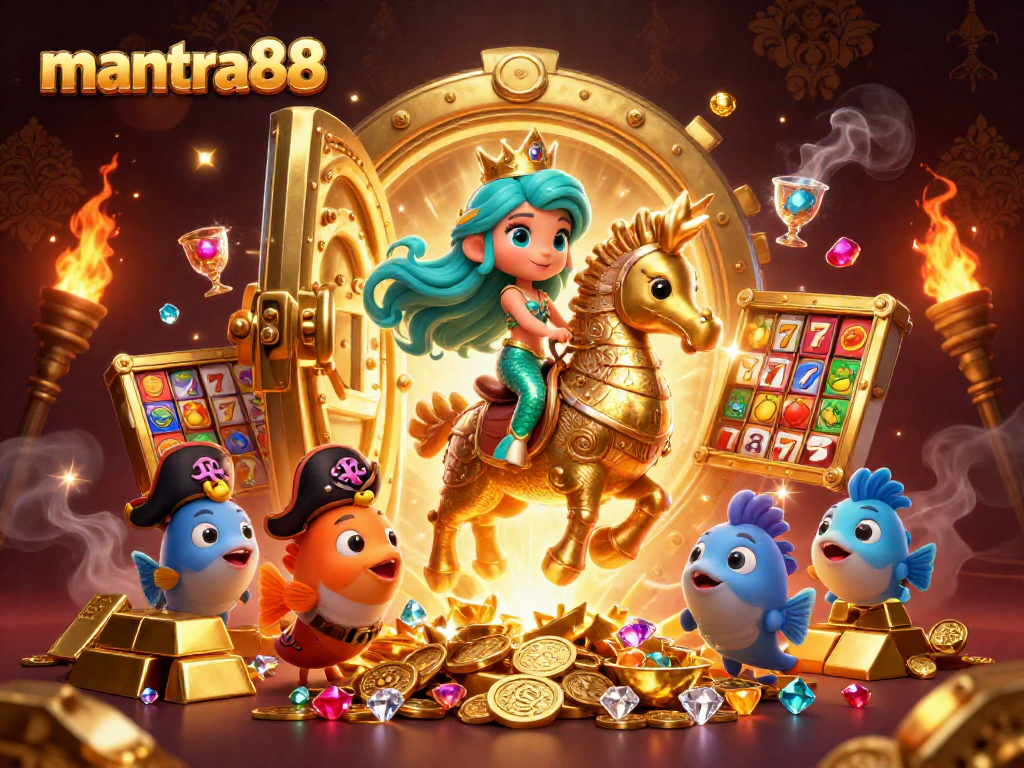 Win big with mantra88 slots, featuring mermaids and treasures in a dazzling 3D illustration.