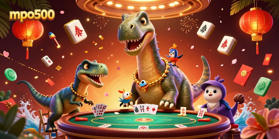 Experience the excitement of mpo500 in this vibrant casino scene with 3D characters and dynamic game elements.