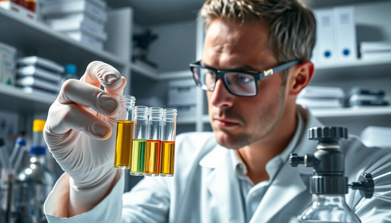Buy tb 500 for sale in a laboratory setting with a scientist examining peptides.