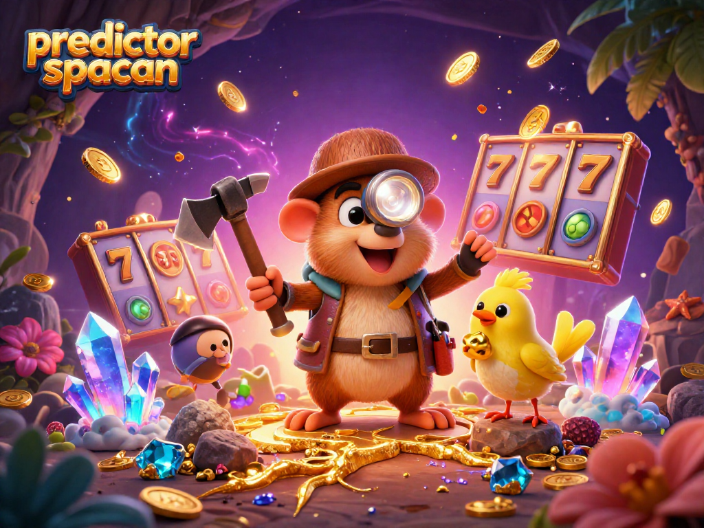 Spin to win big with the predictor spaceman in this vibrant slot-themed illustration.