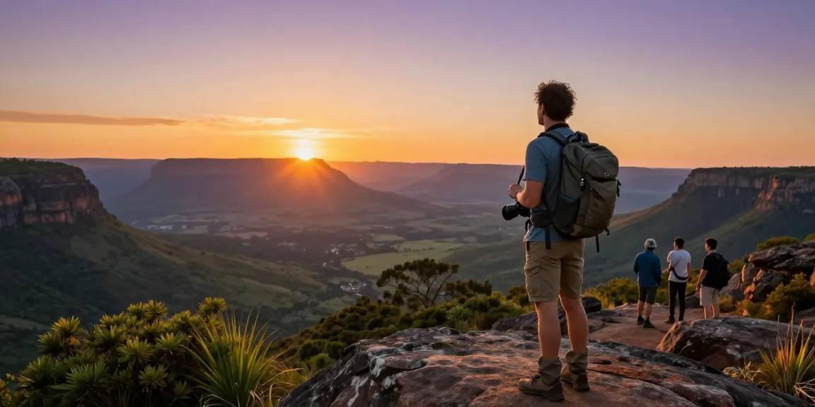 Stunning Magaliesburg Accommodation view from a hiking lookout at sunset
