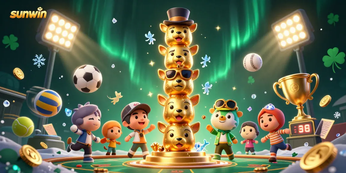 Experience thrilling gaming at sunwin with dynamic sports betting elements and a lively totem illustration.