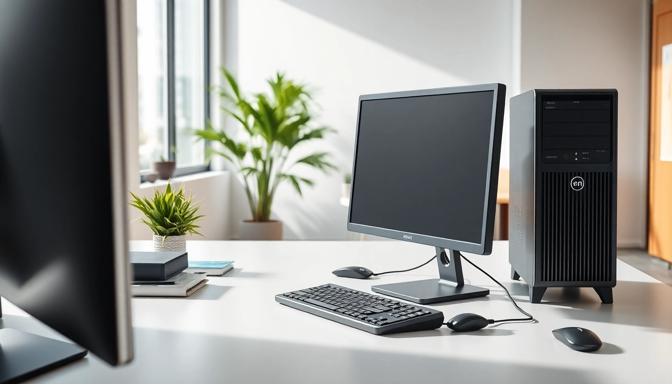 Ρυθμισμένη οθόνη refurbished pc σε επαγγελματικό περιβάλλον με καλαίσθητο σχεδιασμό.