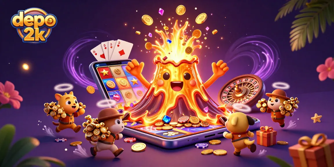 Menghadapi permainan slot dengan depo 2k yang menyenangkan, dikelilingi oleh harta karun dan elemen kasino yang menarik.
