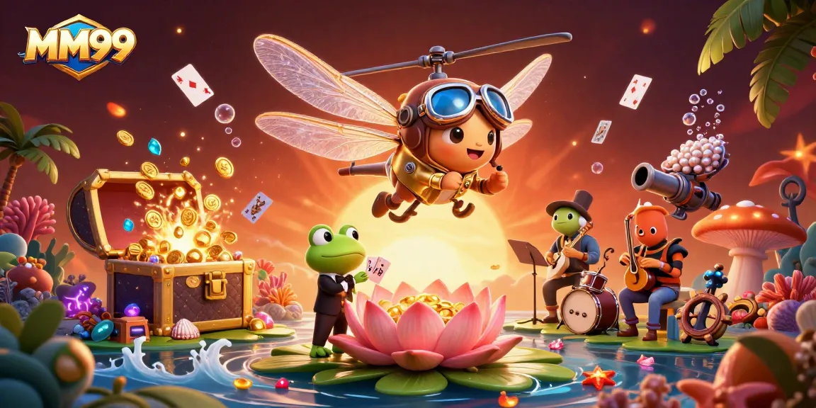 Experience thrilling gameplay at MM99 with a lively casino scene featuring unique characters and vibrant elements.