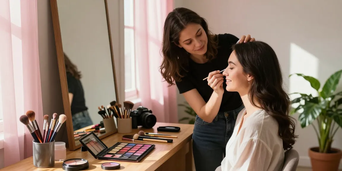 Trucco personalizzato in un'accogliente studio di bellezza con luce naturale.