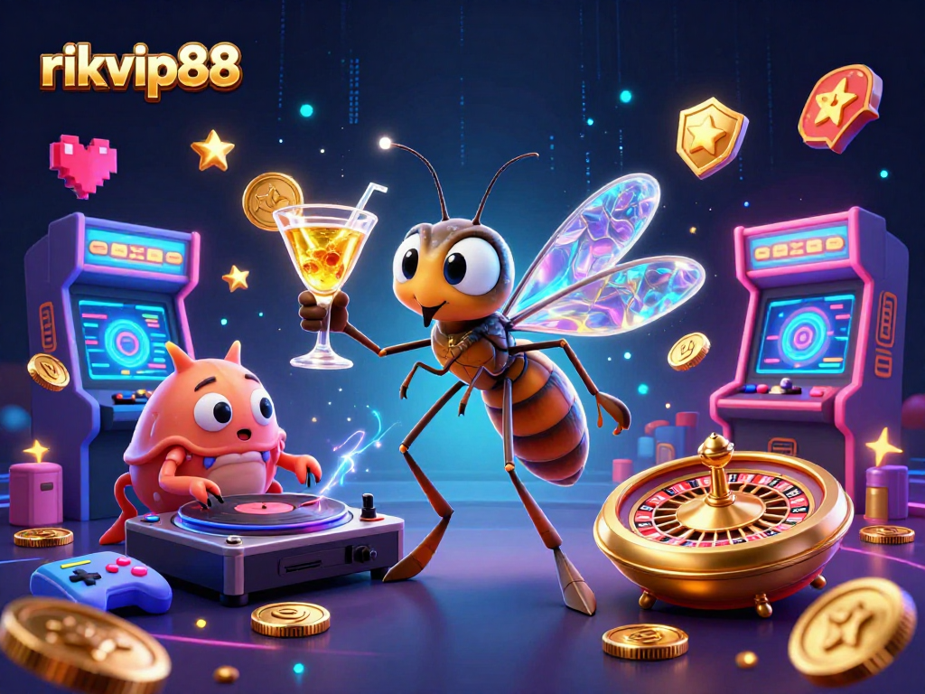 Experience vibrant gameplay with rikvip88’s captivating casino mascot and thrilling game elements.