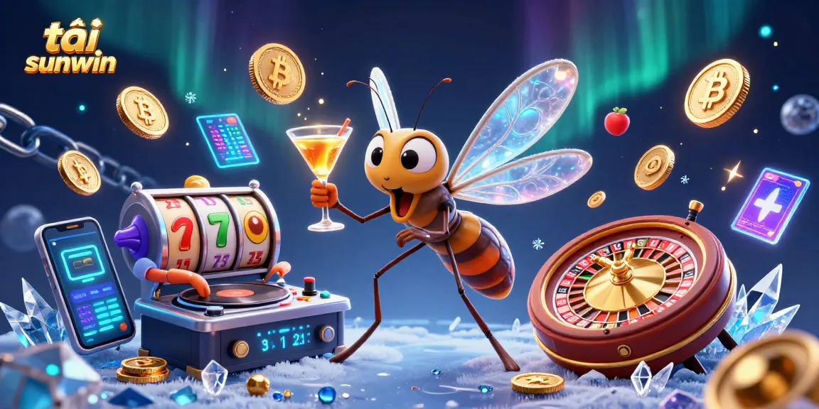Engage players with tải sunwin, showcasing a lively casino atmosphere featuring characters and slot games.