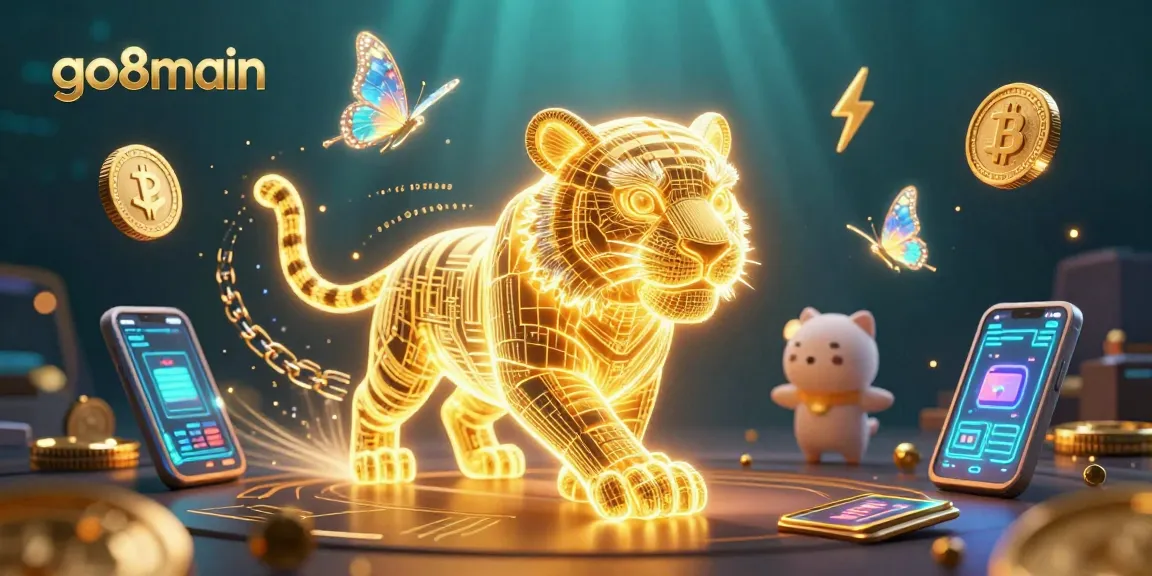 Spin the reels at go8main with a vibrant neon tiger in a dynamic digital casino.