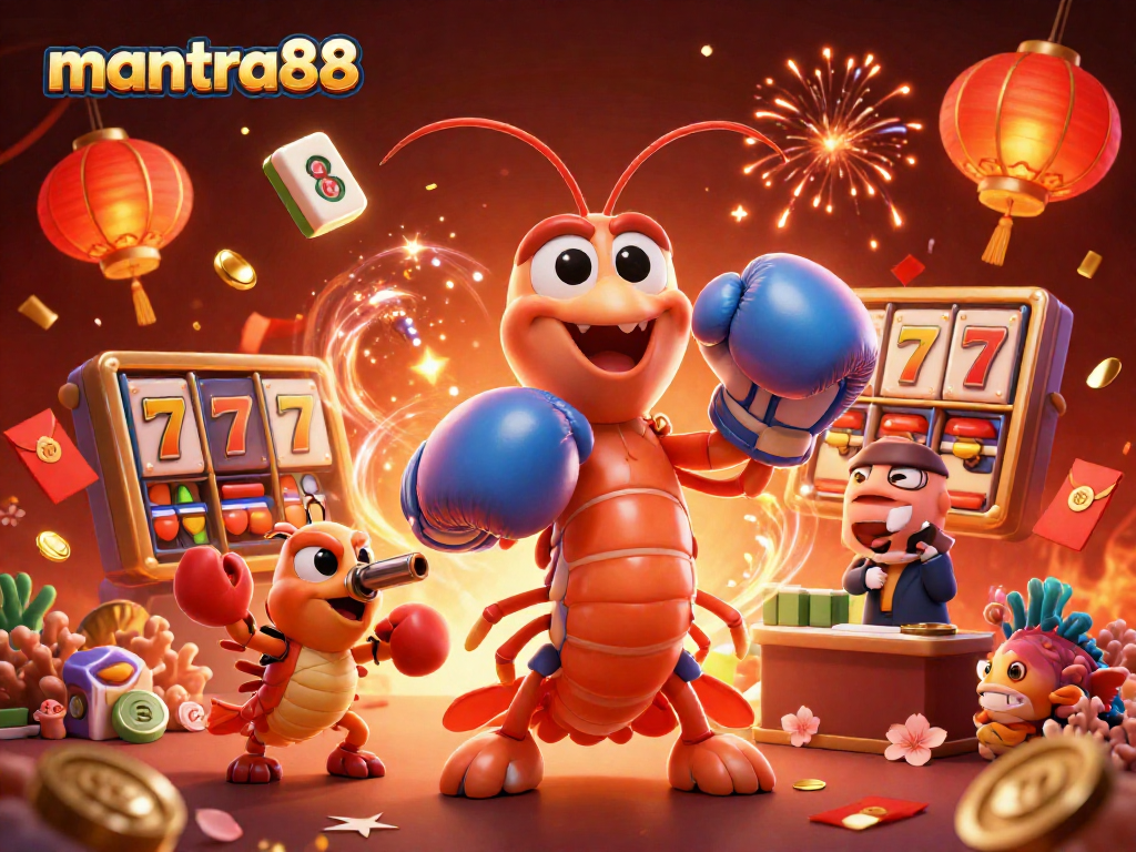Experience the vibrant action of mantra88 with cartoon sea champions amidst a festive casino backdrop.