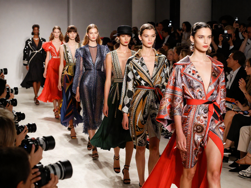 LUXURY111 di acara mode dengan model beragam menampilkan busana mewah di runway.