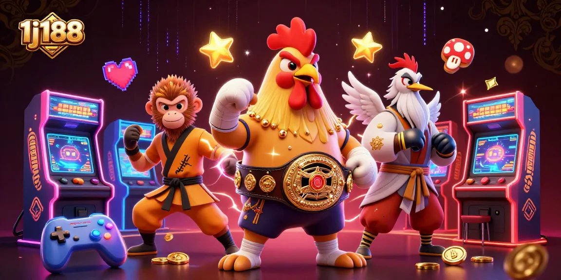 Engage in thrilling casino action at 1j188 with diverse games featuring a vibrant cartoon scene