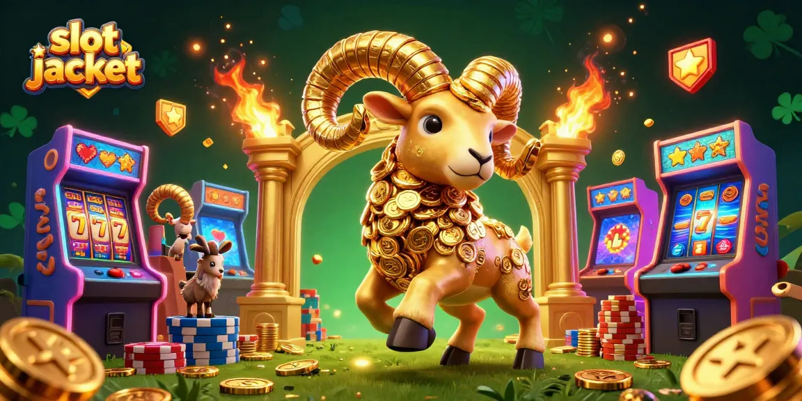 Experience the excitement of a slot jackpot with a golden ram charging through vibrant casino elements.