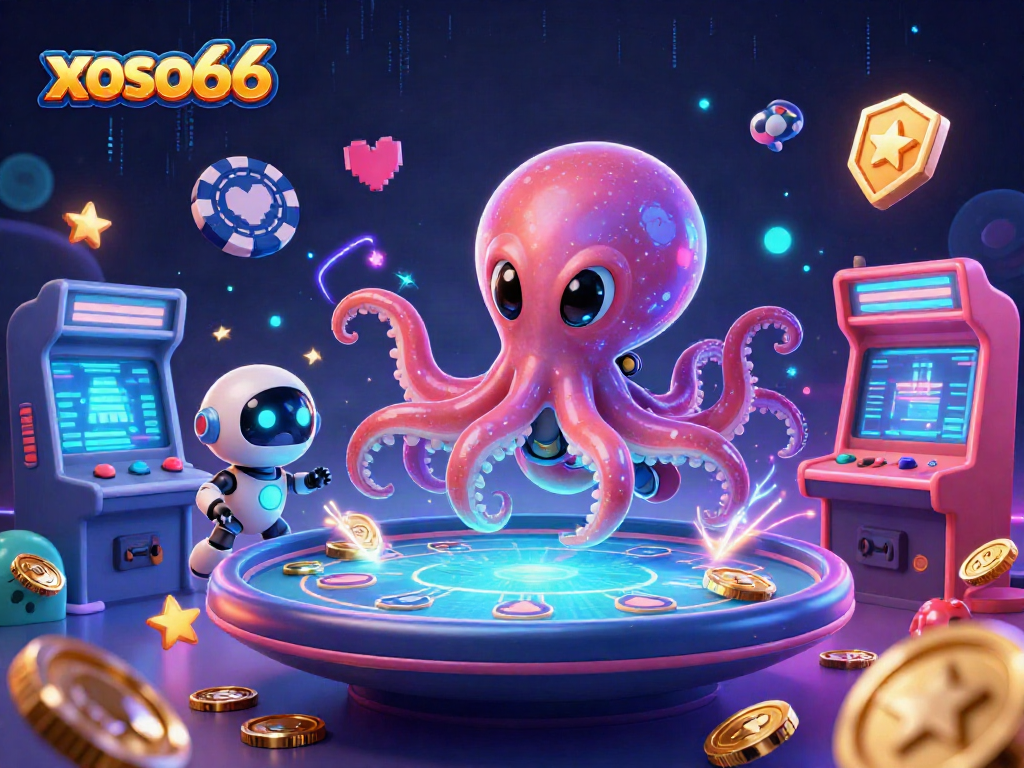 Xoso66 engages players with vibrant casino-themed alien octopus holographic poker.