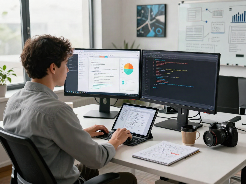 Cybersecurity analyst using document fraud detection software in a modern tech workspace