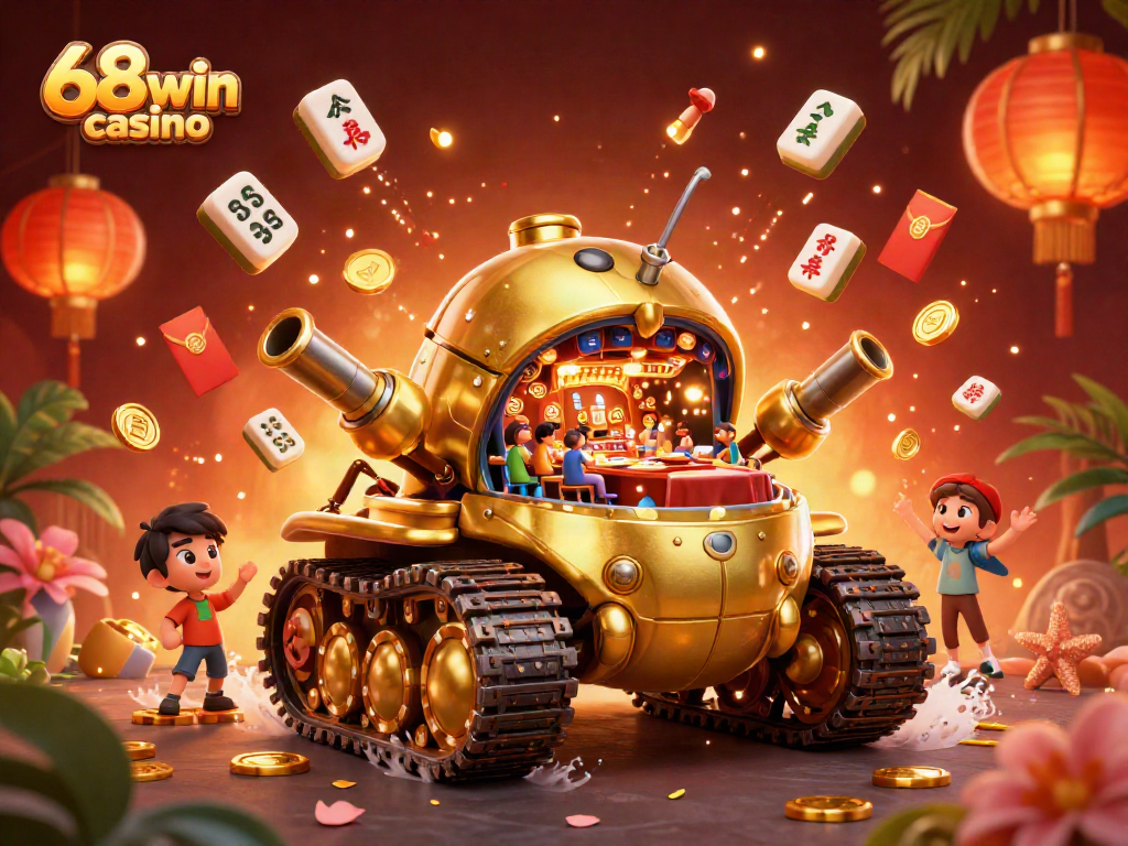 Engage in the vibrant world of 68win casino with confetti and gold in an exciting 3D scene.