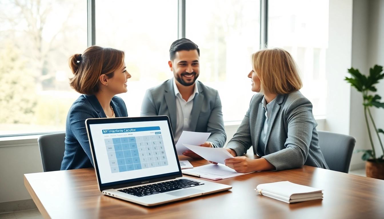 Engaging visual of a financial advisor demonstrating the NY maintenance calculator for couples.