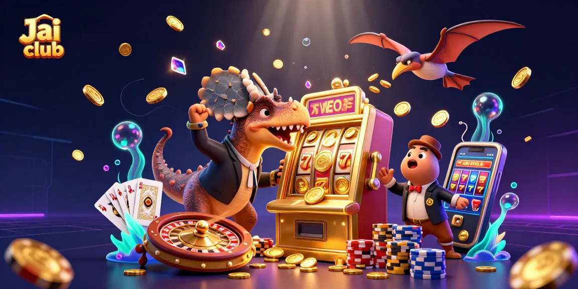 Experience the excitement at Jai club with a pachycephalosaurus hitting a jackpot on a slot machine.