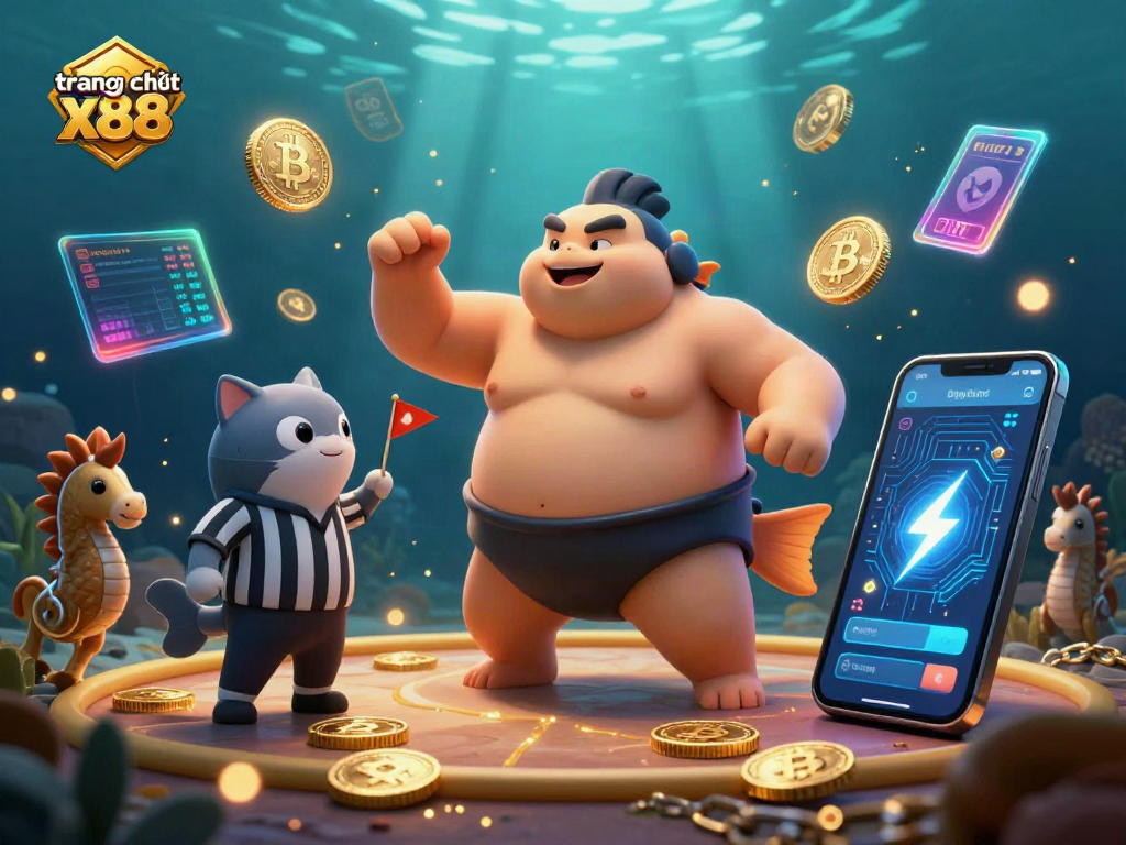 Engage with the dynamic scene of trang chủ x88 featuring a blowfish champion in an underwater casino.