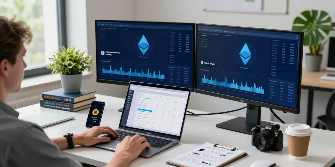 Manta Bridge crypto transactions on dual monitors in a modern office.