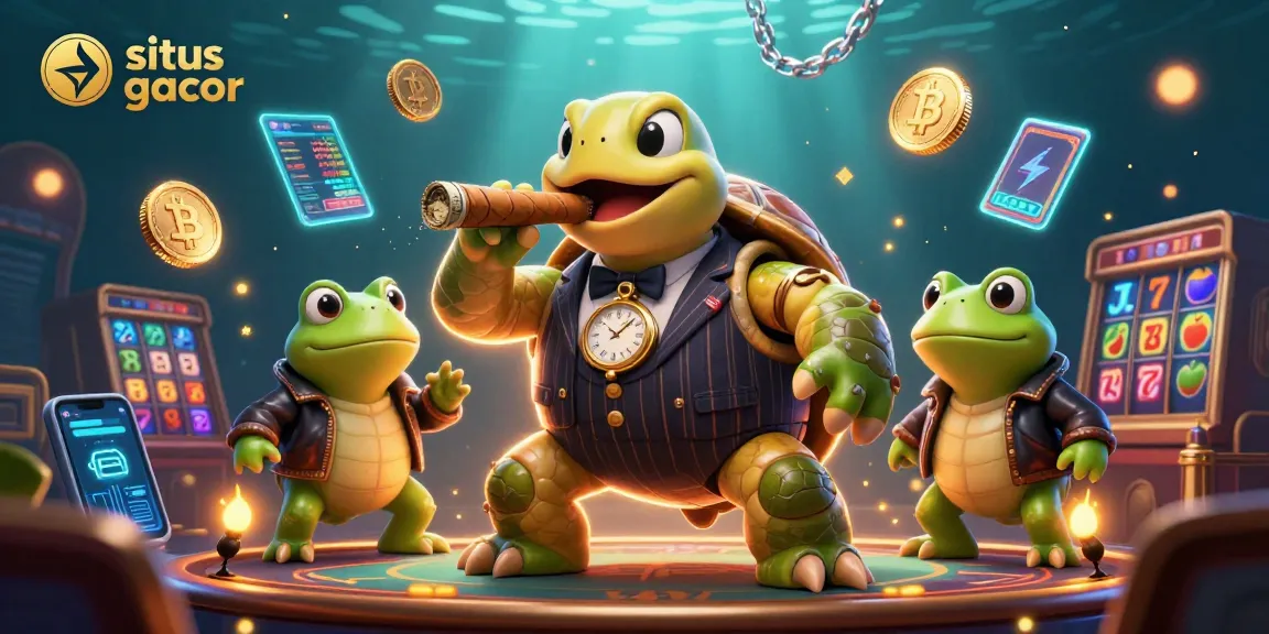 Engage with situs gacor in a thrilling casino environment featuring a mobster turtle and enforcers.